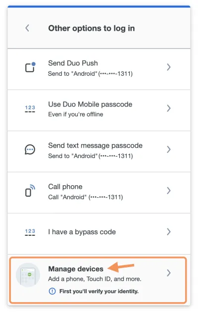 Accessing Device Management in the Duo Universal Prompt