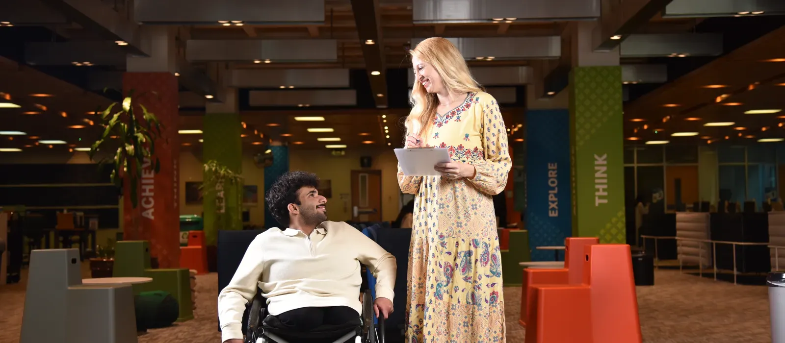 Student on a wheelchair with accessibility services head